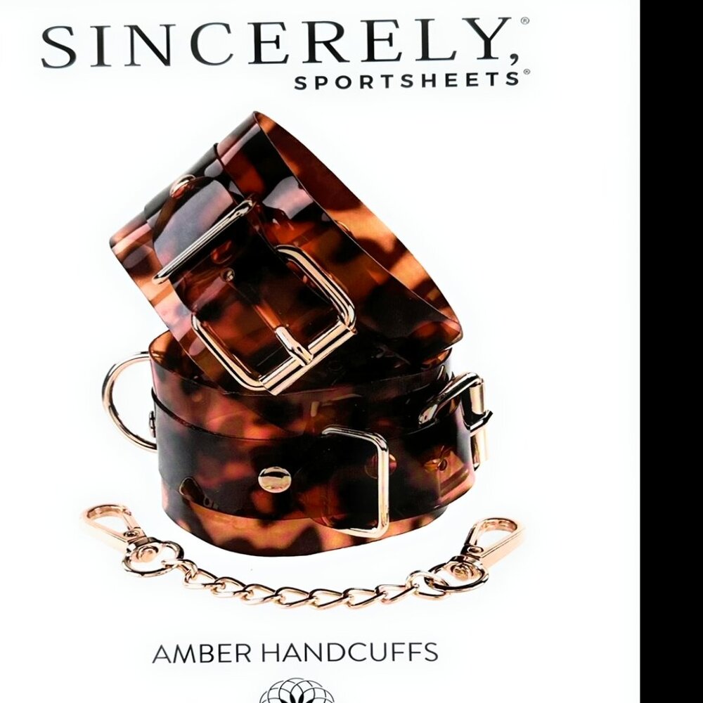 Amber Tortoise Shell Bracelets/Handcuffs, Buckle Fasteners, Goldtone Chain